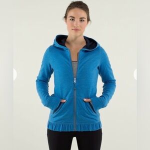 Lululemon 6 Harmonious Hoodie Heathered Cornflower Blue Navy Lined Merino +Tote